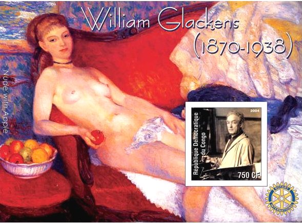 ウィリアム・グラッケンズ（WilliamGlackens）"Nude With Apple" (1910) 
