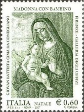 <p>チーマ・ダ・コネリアーノ『聖母子』　ウフィツィ美術館</p>