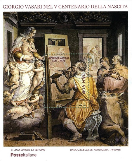 ジョルジョ・ヴァザーリ（1511-74）の絵画「聖母を描く聖ルカ」
