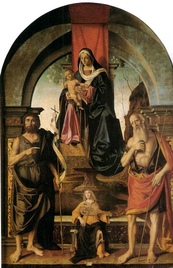 マルコ・パルメッザーノ　『玉座の聖母子、洗礼者聖ヨハネと聖ヒエロニムス』　1510