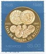 メキシコの貨幣鋳造450年　金貨と銅貨（メキシコ、1985年）
