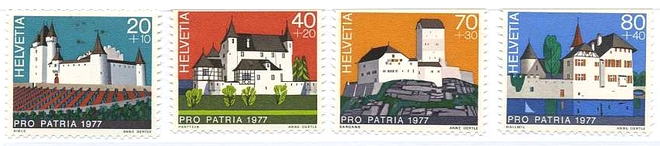 スイスの家並み　城　切手　建物