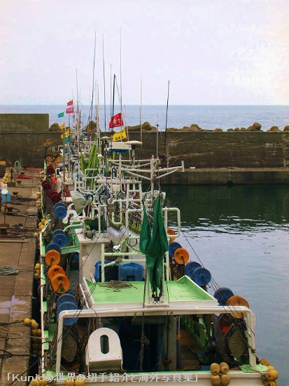 岩内港と停泊する漁船