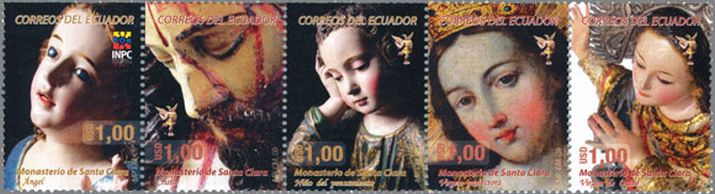 サンタクララ修道院　天使、キリスト、頬杖をつく男の子、聖母、キトの聖母（エクアドル、2009年）