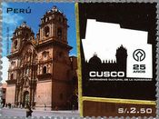 インカ帝国の都跡に築かれたクスコ市街の中心部にあるラ・コンパーニャ・ヘスス教会(アルマス広場)。　ペルー　世界遺産