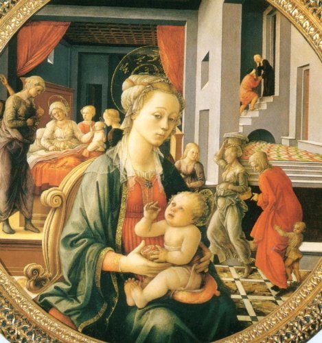 フィリッポ・リッピ　『聖母子とマリア誕生の物語（トンド・ピッティ）』　ピッティ宮殿