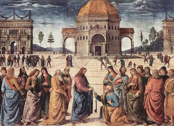 システィーナ礼拝堂　ペルジーノ　『ペテロへの鍵の授与』 バチカン博物館の書籍を参考
