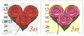 三輪のバラの花のLOVE切手（スウェーデン、1997年