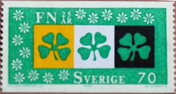 国連25年　愛と反戦をあらわす3つのハート、平等と兄弟愛を表す４つ葉のクローバ（スウェーデン、1970年）