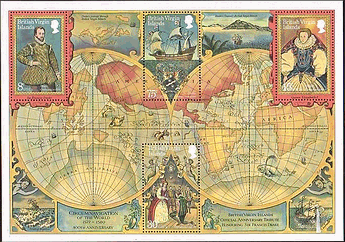 ヴァージン諸島で発行された世界地図　小型シート　ドレイク船長