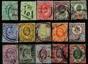 エドワード7世は1901年から1910年まで、全てが肖像切手　エドワード7世切手(1902-11年）w.14又はw.11　p.14