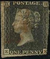 無目打(1840年）w1　ブラックペニー、世界最初の切手