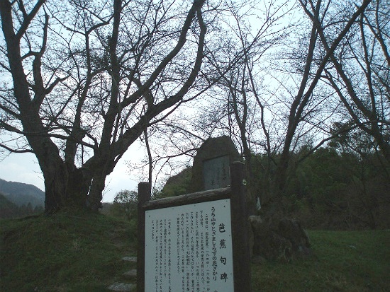 内山永久寺の池の傍らに建つ芭蕉の句碑